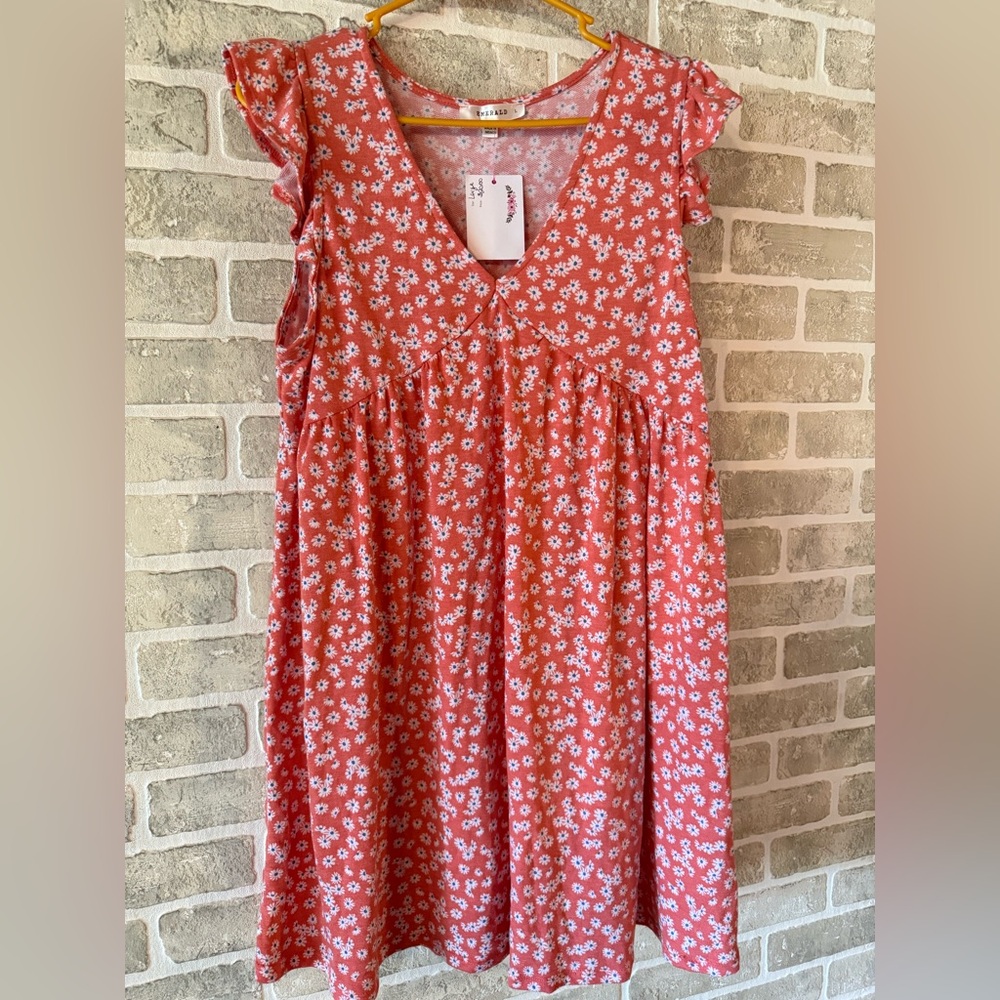 Emerald Orange Floral Casual Dress